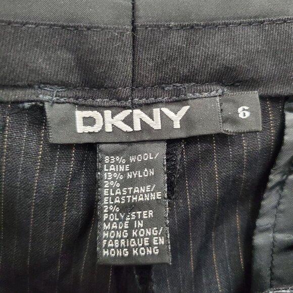 DKNY Womens Y2K Black Tan Pinstripe Wool Blend Flat Front Dress Pants Trousers 6 - Picture 6 of 7
